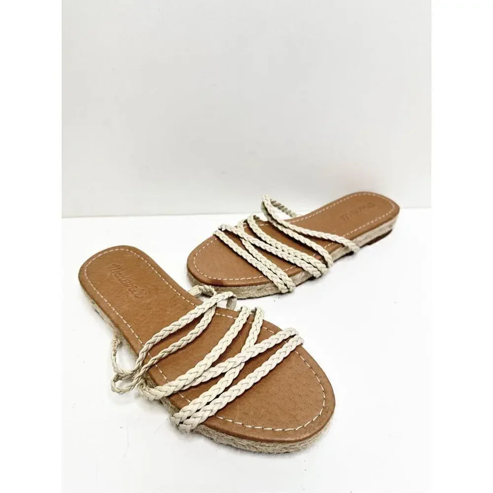Madewell Sandals Womens Size 7 Braided Leather Espadrille Slip‎ On Slide Shoes
